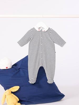 Baby pyjama in fluweel / velours met PETIT BATEAU print op de kraag marineblauw