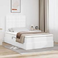 Opbergbed met LED met matras Wit 120 x 190 cm Nep Leer
