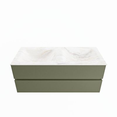 MONDIAZ VICA-DLUX 120cm badmeubel onderkast Army 2 lades. Inbouw wastafel CLOUD dubbel zonder kraangat, kleur Ostra.