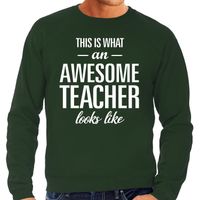 Awesome Teacher / leraar cadeau sweater groen heren - thumbnail