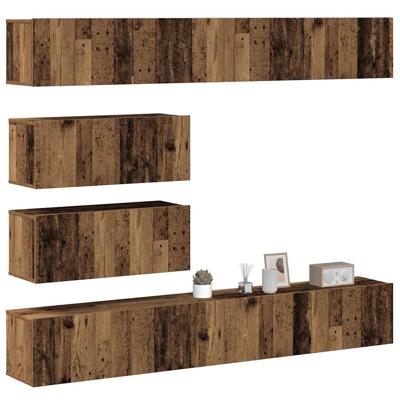 6-delig Tv-meubelset wandmontage bewerkt hout oud houtkleurig