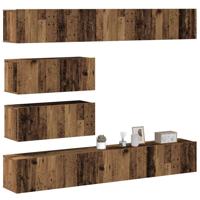 6-delig Tv-meubelset wandmontage bewerkt hout oud houtkleurig