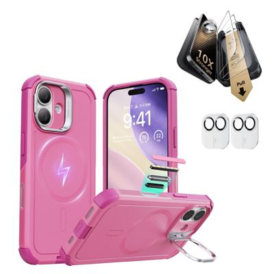 iPhone 17 Bundle Cyber Tough Magnetic Case (Camera Control, Stash Stand) and Armorite Pro Screen Protector - Rosy Pink