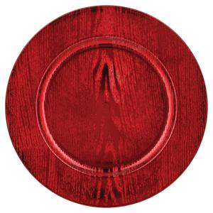 Kaarsenbord/onderbord - hout look - rood - kunststof - D33 x H2 cm- rond