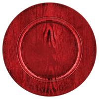 Kaarsenbord/onderbord - hout look - rood - kunststof - D33 x H2 cm- rond - thumbnail