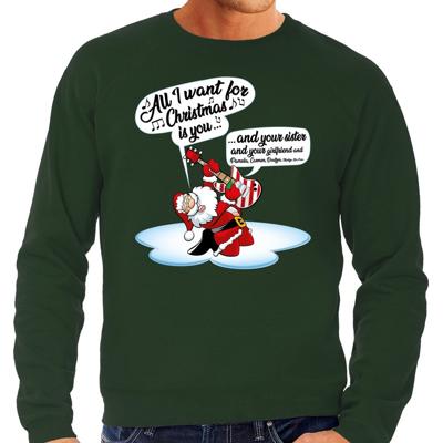Kersttrui in grote maten - sweater - Zingende kerstman met gitaar - groen - voor heren