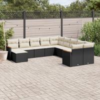 11-delige Loungeset met kussens poly rattan zwart