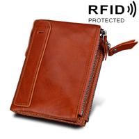 Echte koeienhuid Crazy Horse textuur dubbele rits korte stijl Card houder portemonnee RFID blokkeren kaart leerzak beschermen hoes voor mannen, maat:
