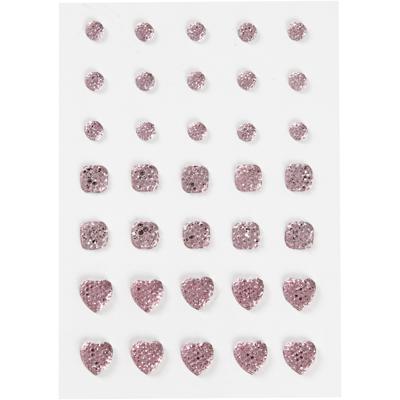 Vivi Gade Strasstenen, rond, vierkant, hart, afm 6+8+10 mm, roze, 35 stuk/ 1 doos