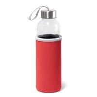Glazen waterfles/drinkfles met rode softshell bescherm hoes 520 ml - Drinkflessen - thumbnail