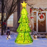 190 cm Opvouwbare Kerstboom met 200 Geïntegreerde LED-Lampjes Voorverlichte Kerstboom Topster Bontballetjes Kabelbinders