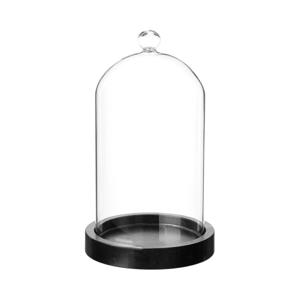 Atmosphera Home decoratie glazen stolp op houten plateau - glas/zwart - D12 x H19 cm - Decoratieve stolpen