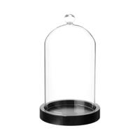 Atmosphera Home decoratie glazen stolp op houten plateau - glas/zwart - D12 x H19 cm - Decoratieve stolpen - thumbnail