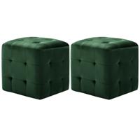 Poef 2 st 30x30x30 cm fluweel groen
