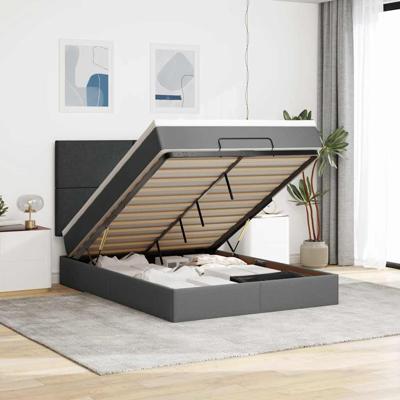 Ottoman bed met matras en LED's 140x200cm stof donkergrijs