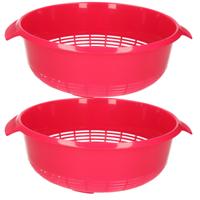 Plasticforte keuken vergiet - 2x - roze - 27 x 23 x 9 cm - Laag model - kunststof - keuken accessoir