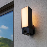 Buitenlamp met camera &apos;Cuba&apos; voordeur lamp zwart led lamp 32 cm