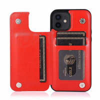 iPhone 12 hoesje - Backcover - Pasjeshouder - Portemonnee - Kunstleer - Rood - thumbnail