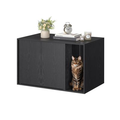 Kattenbak kast met push to open deuren en bijzettafel functie, Ebbenhoutzwart