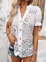 Loose V Neck Casual Buckle Blouse - thumbnail