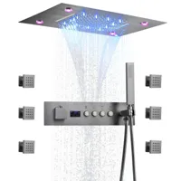 Thermostatische Douchekraan met LED Display - Ingebouwde Smart Functie | Vierkante Douchestraal | Messing | Zwart