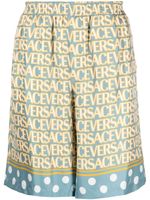 Versace short en soie Versace Allover - Bleu - thumbnail