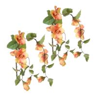 Louis Maes Hibiscus kunstbloemen - 2x - perzik - hangende tak - 165 cm - zomer thema