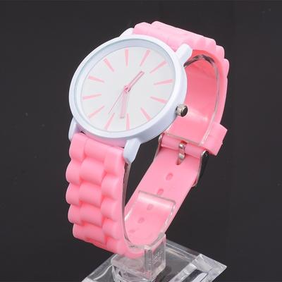 Eenvoudige stijl ronde Dial Jelly siliconen riem quartz horloge (roze)