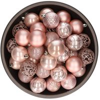 37x stuks kunststof kerstballen lichtroze (blush pink) 6 cm glans/mat/glitter mix - Kerstbal