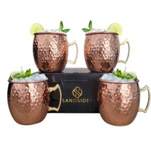 Sandside Moscow Mule Bekers Premium Cocktail Glazen Set 4x Rose Kleur Met Luxe Giftset Verpakking