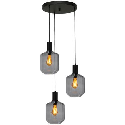 Masterlight 3-lichts vide hanglamp - zwart -Porto met Jagger smoke glazen - 2712-05-05-35-3-11