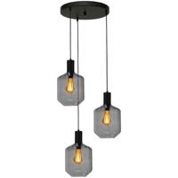 Masterlight 3-lichts vide hanglamp - zwart -Porto met Jagger smoke glazen - 2712-05-05-35-3-11