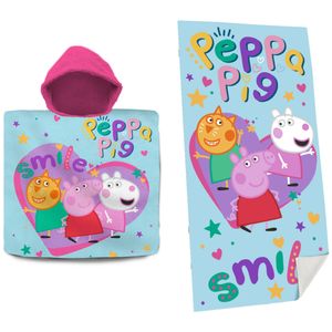 Set van bad cape/poncho met strand/badlaken voor kinderen met Peppa Pig print