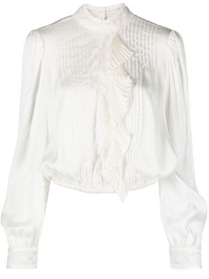 TWINSET blouse en dentelle fleurie à plis - Blanc