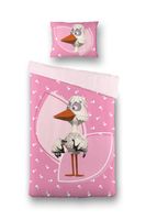 FABELTJESKRANT Dekbed Overtrek Juffrouw Ooievaar Roze, 140x200 + 60x70 - thumbnail