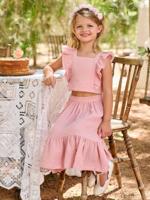 Ceremonie-set blouse en rok met volant voor meisjes rouge