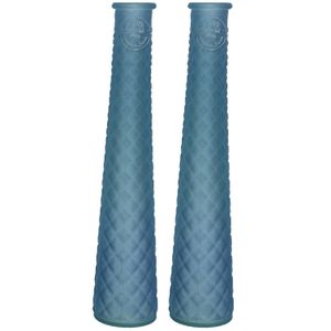 2x stuks vazen/bloemenvazen gerecycled glas - D7 x H32 cm - mat blauw