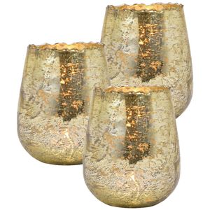 Set van 3x stuks glazen design windlicht/kaarsenhouder champagne goud 12 x 15 x 12 cm