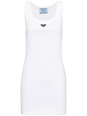 Prada robe en maille nervurée à plaque logo - Blanc