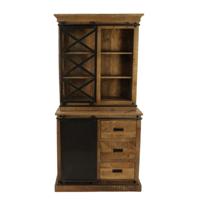 Vitrinekast Melbourne - 95x45x195 - Naturel/zwart - Mangohout/metaal