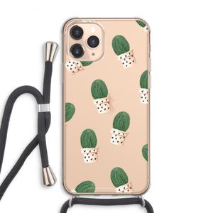 Cactusprint roze: iPhone 11 Pro Max Transparant Hoesje met koord