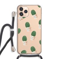 Cactusprint roze: iPhone 11 Pro Max Transparant Hoesje met koord