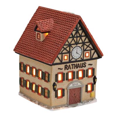Wurm Lichthaus "Rathaus" van porselein, bruin/rood (B/H/D) 10x13x9cm
