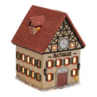 Wurm Lichthaus "Rathaus" van porselein, bruin/rood (B/H/D) 10x13x9cm