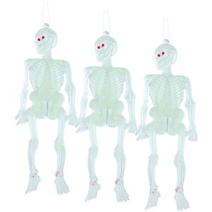 Horror skeletjes - 30x - glow in the dark - hangend - 14 cm - Halloween decoratie