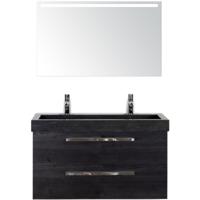 Seville Badmeubelset 100 cm - Black Oak - Wastafel Lucca 2 Kraangaten met Sence Spiegel