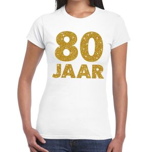80 jaar goud glitter verjaardag/jubileum kado shirt wit dames