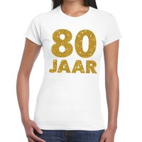 80 jaar goud glitter verjaardag/jubileum kado shirt wit dames - thumbnail
