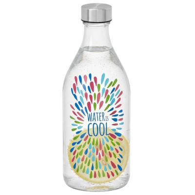 Vivalto Waterfles / drinkfles Summer - glas - transparant - met RVS dop - 1000 ml