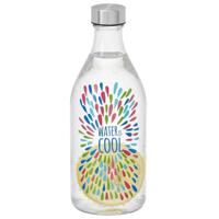 Vivalto Waterfles / drinkfles Summer - glas - transparant - met RVS dop - 1000 ml